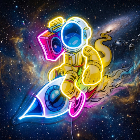 Astronauts Enjoying Space LED Neon Sign Light Pop Art