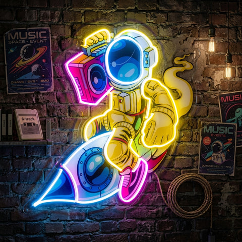 Astronauts Enjoying Space LED Neon Sign Light Pop Art