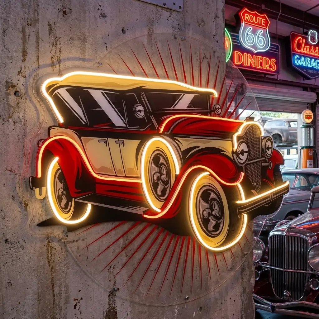Old Car Power LED Neon Sign Light Pop Art