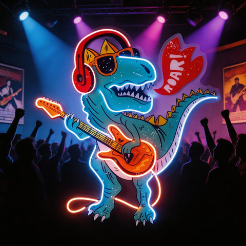 Ool Dinosaur Playing Guitar LED Neon Sign Light Pop Art