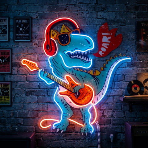 Ool Dinosaur Playing Guitar LED Neon Sign Light Pop Art