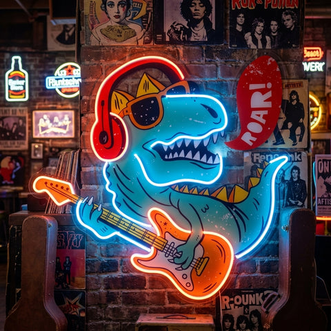 Ool Dinosaur Playing Guitar LED Neon Sign Light Pop Art