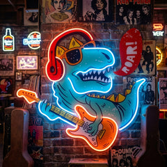 Ool Dinosaur Playing Guitar LED Neon Sign Light Pop Art