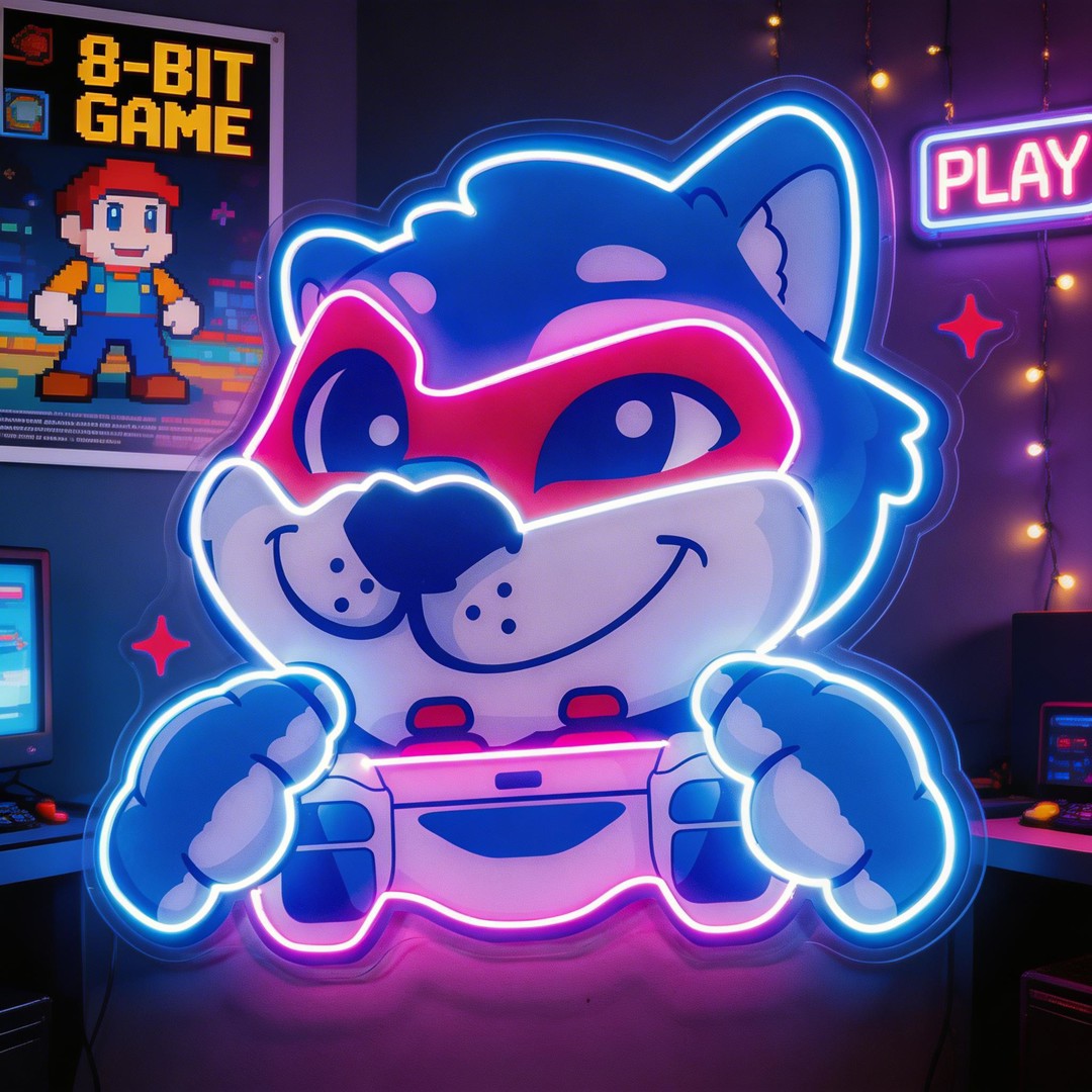 Wolf Mascot Gaming LED Neon Sign Light Pop Art