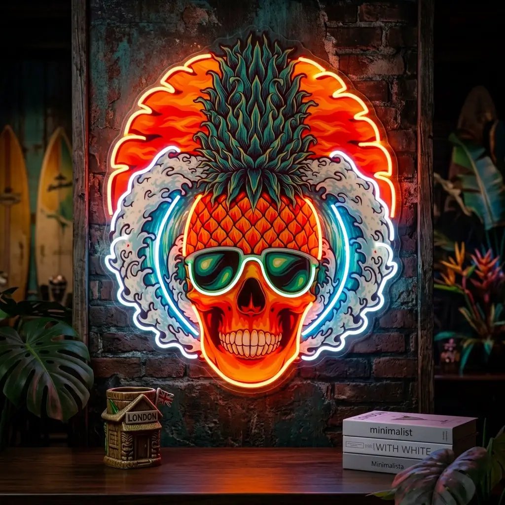 Pineapple Sea Skull LED Neon Sign Light Pop Art