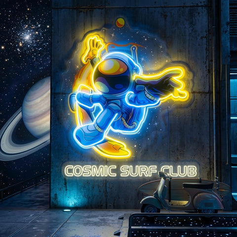Astronauts Skateboarding LED Neon Sign Light Pop Art