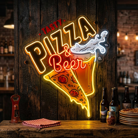 Tasty Pizza & Beer LED Neon Sign Light Pop Art