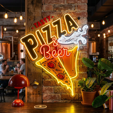 Tasty Pizza & Beer LED Neon Sign Light Pop Art