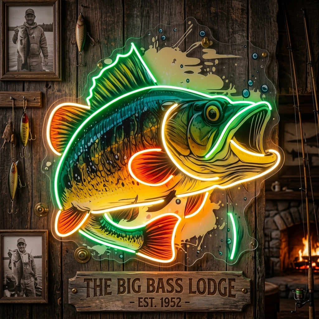 Cartoon Big Sea Bass LED Neon Sign Light Pop Art
