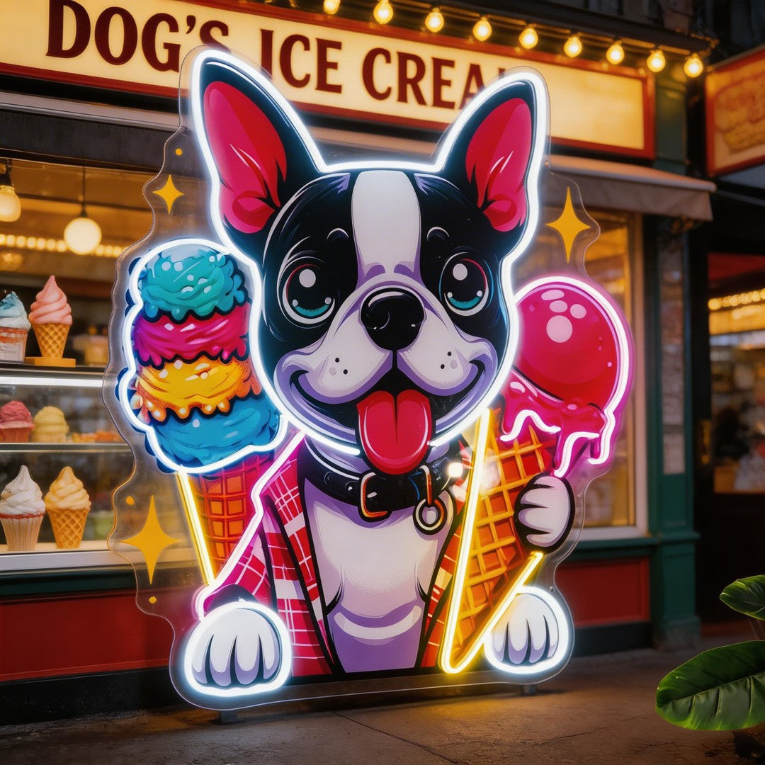Cute Dog Eating Ice Cream LED Neon Sign Light Pop Art