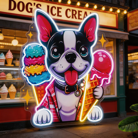 Cute Dog Eating Ice Cream LED Neon Sign Light Pop Art