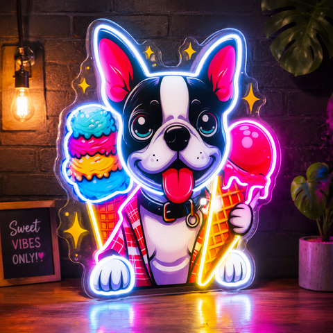 Cute Dog Eating Ice Cream LED Neon Sign Light Pop Art