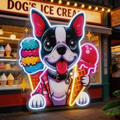 Cute Dog Eating Ice Cream LED Neon Sign Light Pop Art
