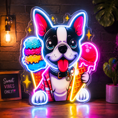 Cute Dog Eating Ice Cream LED Neon Sign Light Pop Art