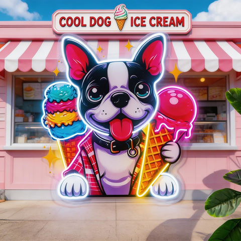 Cute Dog Eating Ice Cream LED Neon Sign Light Pop Art