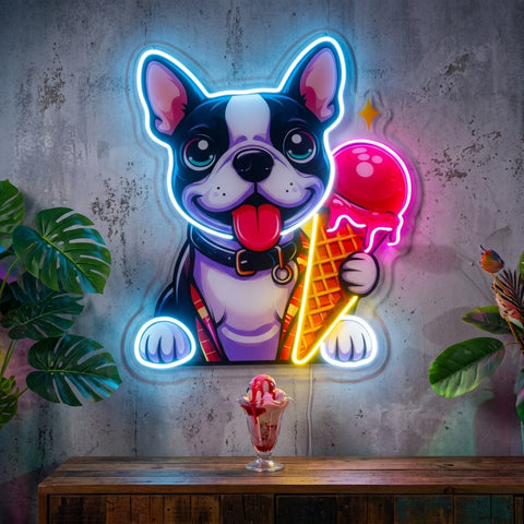 Cute Dog Eating Ice Cream LED Neon Sign Light Pop Art