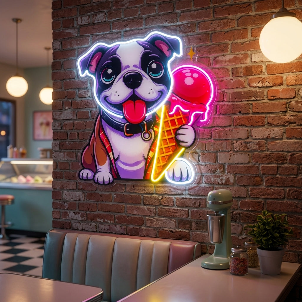 Cute Dog Eating Ice Cream LED Neon Sign Light Pop Art
