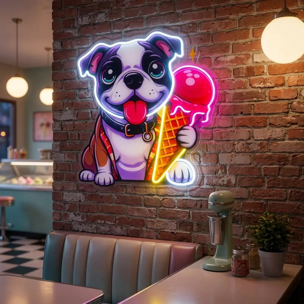 Cute Dog Eating Ice Cream LED Neon Sign Light Pop Art