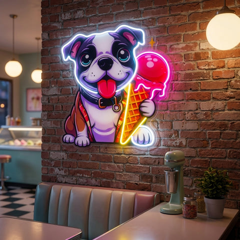 Cute Dog Eating Ice Cream LED Neon Sign Light Pop Art