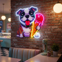 Cute Dog Eating Ice Cream LED Neon Sign Light Pop Art