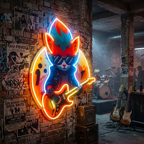 Cat Character With Guitar LED Neon Sign Light Pop Art