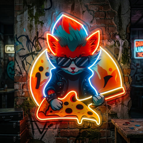 Cat Character With Guitar LED Neon Sign Light Pop Art