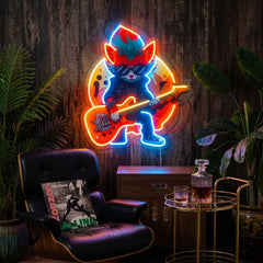 Cat Character With Guitar LED Neon Sign Light Pop Art