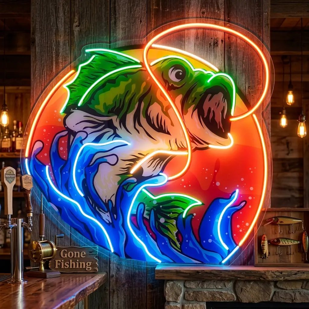 Largemouth Bass Fishing LED Neon Sign Light Pop Art