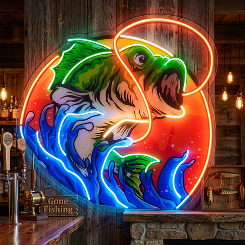 Largemouth Bass Fishing LED Neon Sign Light Pop Art
