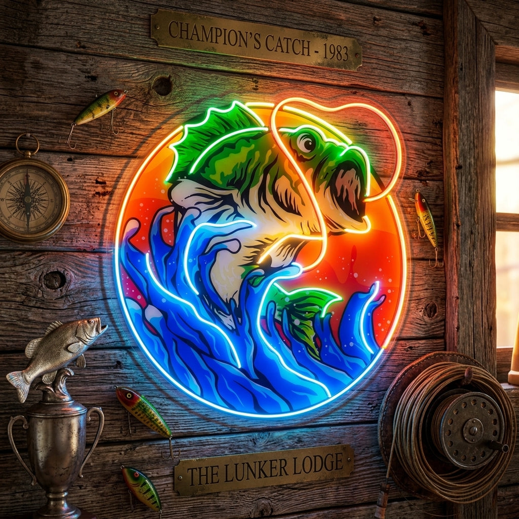 Largemouth Bass Fishing LED Neon Sign Light Pop Art