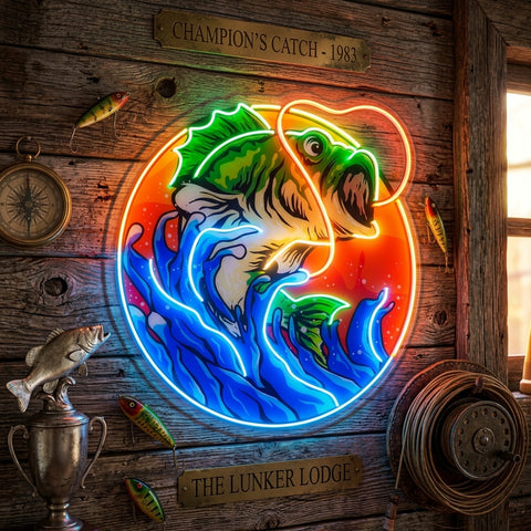 Largemouth Bass Fishing LED Neon Sign Light Pop Art