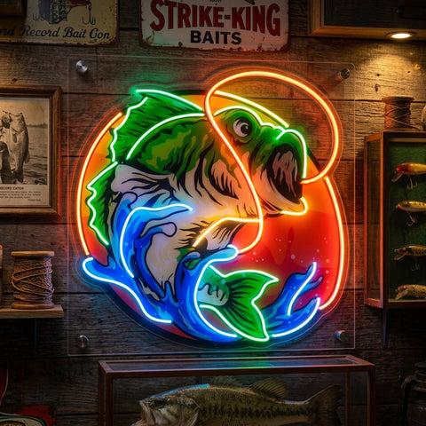 Largemouth Bass Fishing LED Neon Sign Light Pop Art