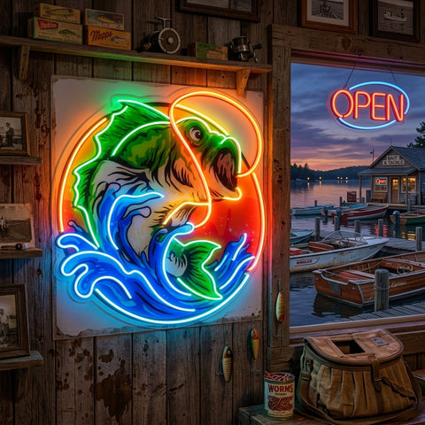 Largemouth Bass Fishing LED Neon Sign Light Pop Art