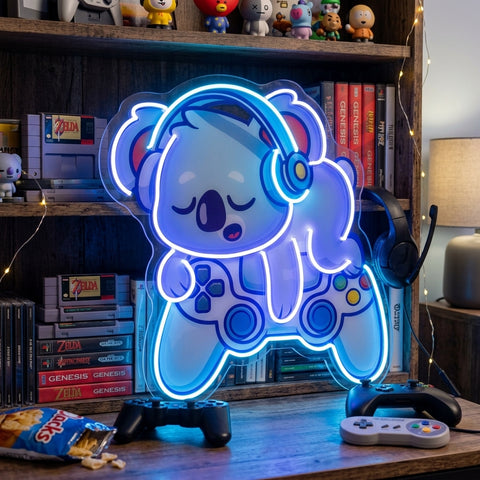 Cute Koala Sleeping Game LED Neon Sign Light Pop Art
