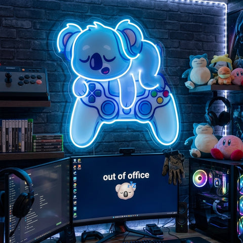 Cute Koala Sleeping Game LED Neon Sign Light Pop Art