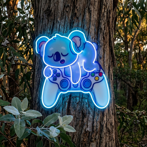 Cute Koala Sleeping Game LED Neon Sign Light Pop Art
