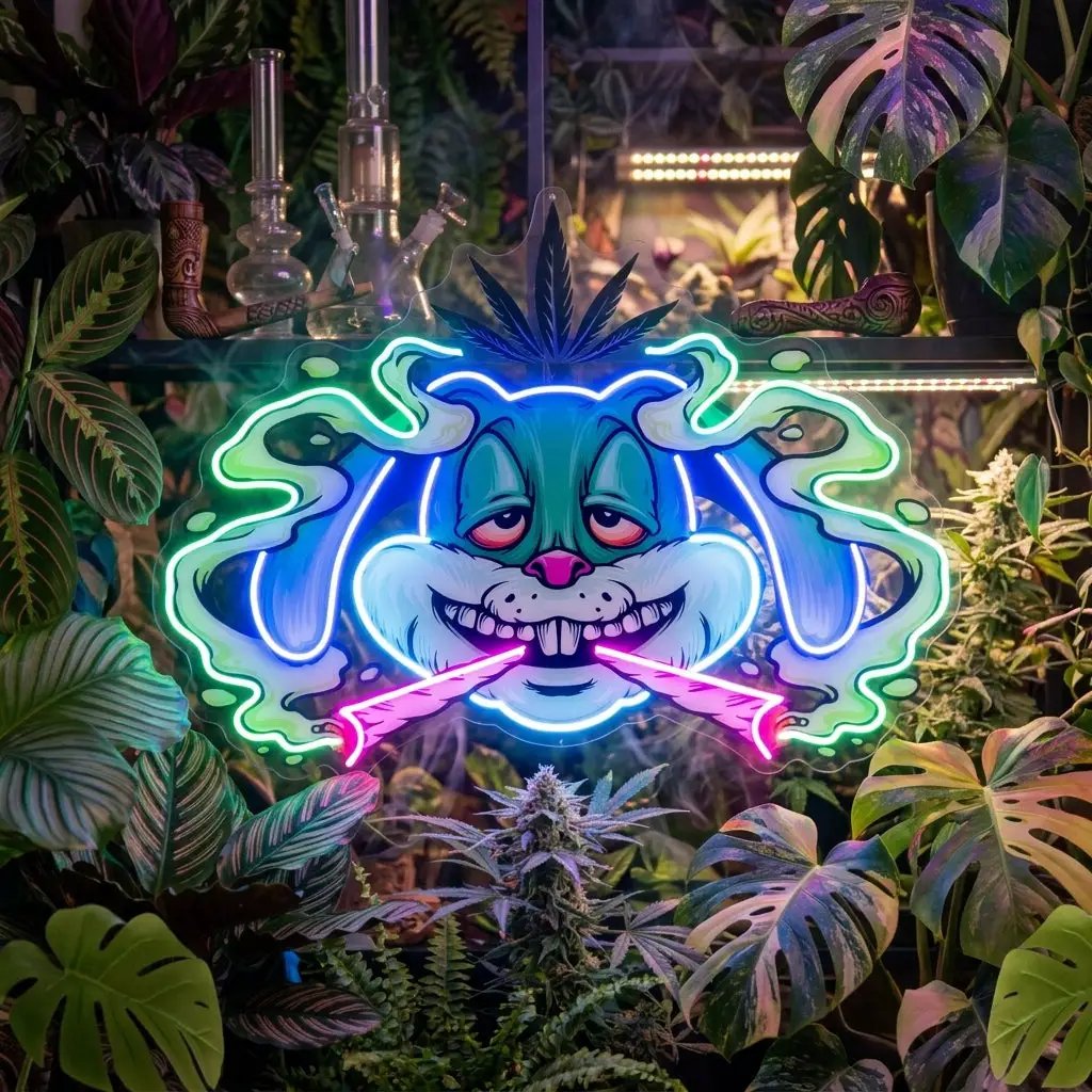 Weed Bunny Rabbit Joint Smoke Kush LED Neon Sign Light Pop Art