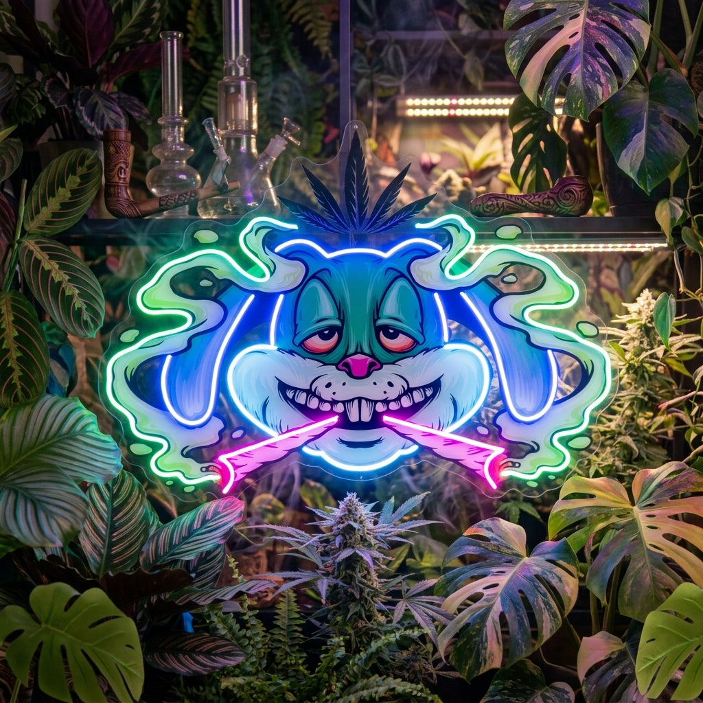 Weed Bunny Rabbit Joint Smoke Kush LED Neon Sign Light Pop Art