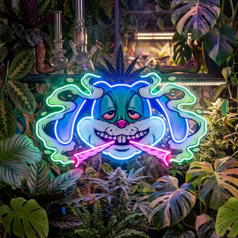 Weed Bunny Rabbit Joint Smoke Kush LED Neon Sign Light Pop Art