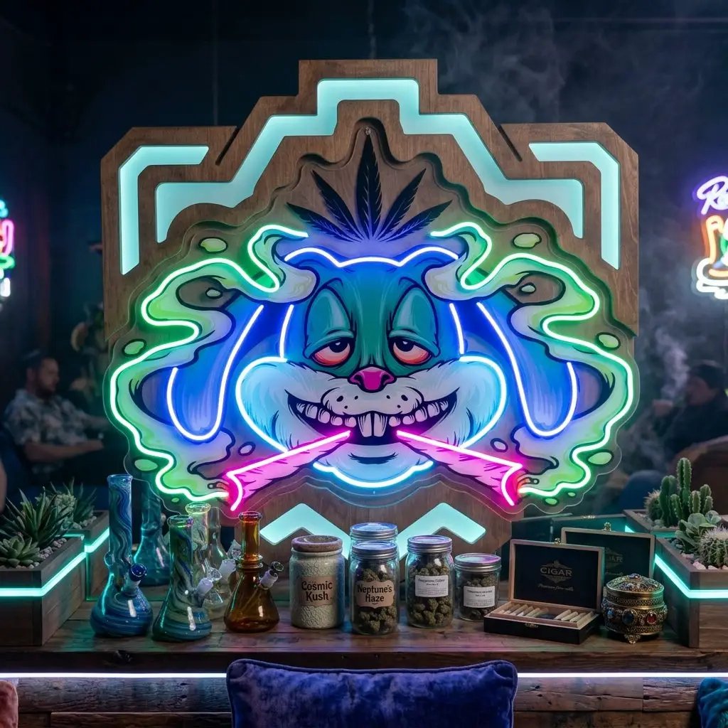 Weed Bunny Rabbit Joint Smoke Kush LED Neon Sign Light Pop Art