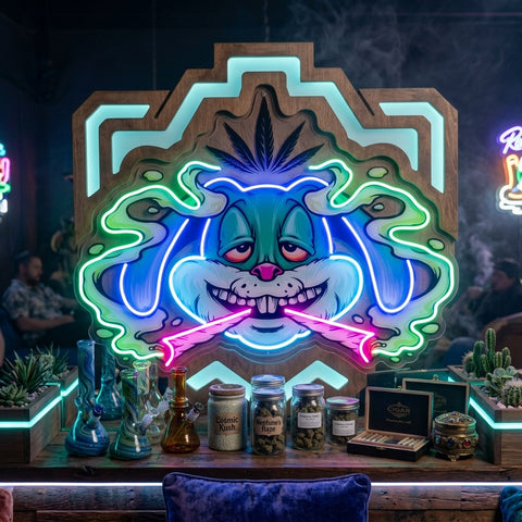 Weed Bunny Rabbit Joint Smoke Kush LED Neon Sign Light Pop Art