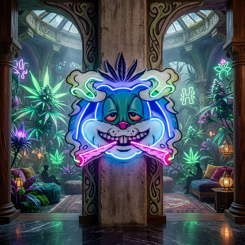 Weed Bunny Rabbit Joint Smoke Kush LED Neon Sign Light Pop Art