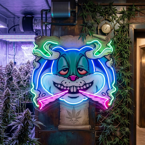 Weed Bunny Rabbit Joint Smoke Kush LED Neon Sign Light Pop Art