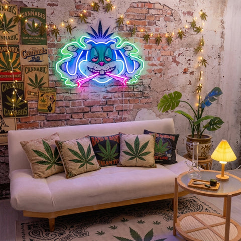 Weed Bunny Rabbit Joint Smoke Kush LED Neon Sign Light Pop Art
