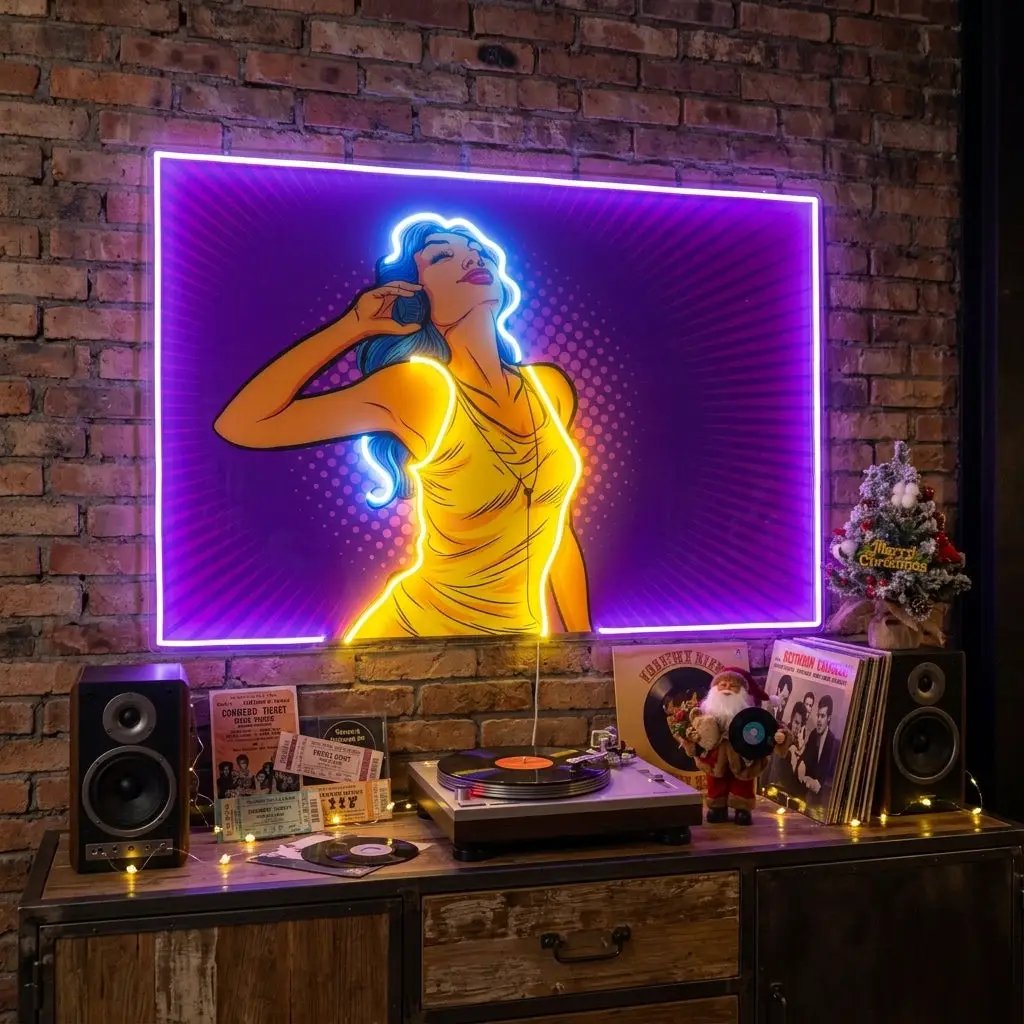 Women Listen Music LED Neon Sign Light Pop Art