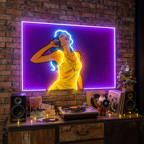 Women Listen Music LED Neon Sign Light Pop Art