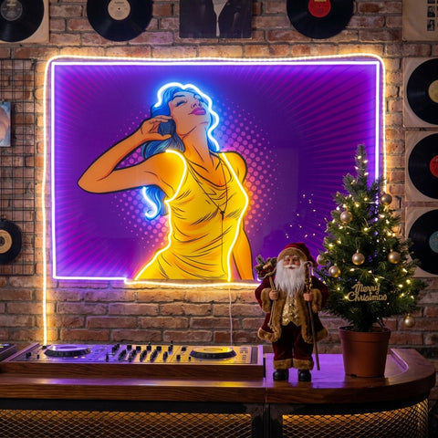 Women Listen Music LED Neon Sign Light Pop Art