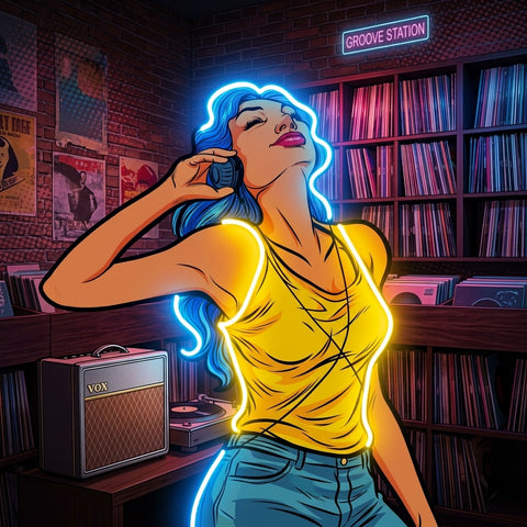 Women Listen Music LED Neon Sign Light Pop Art