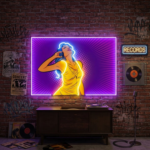 Women Listen Music LED Neon Sign Light Pop Art