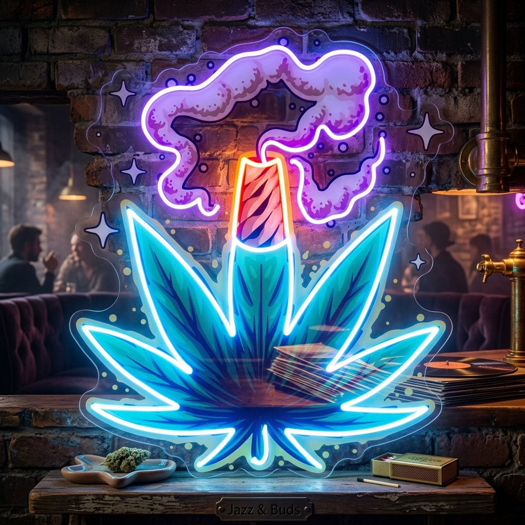 Weed Leaf With Smoke LED Neon Sign Light Pop Art